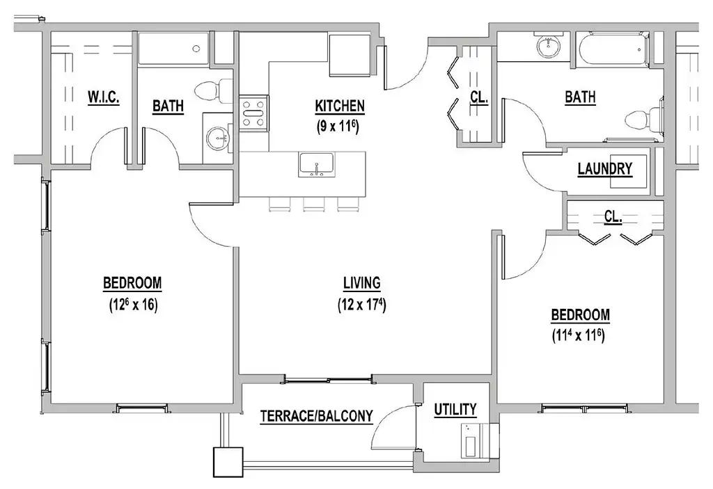 David's Landing Apartment - Two Bedroom Unit D - Floor Plan